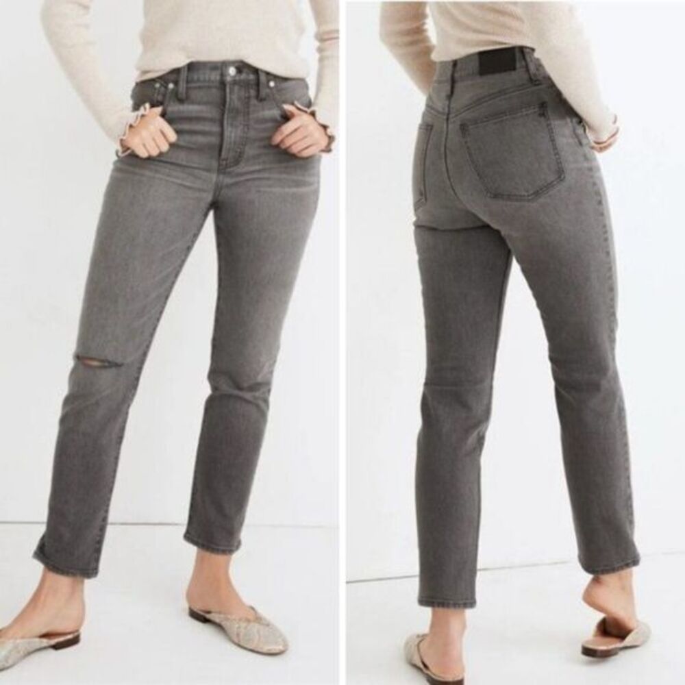 Madewell Perfect Vintage Jean in Connell Wash: Ripped Edition,‎ gray, size 25